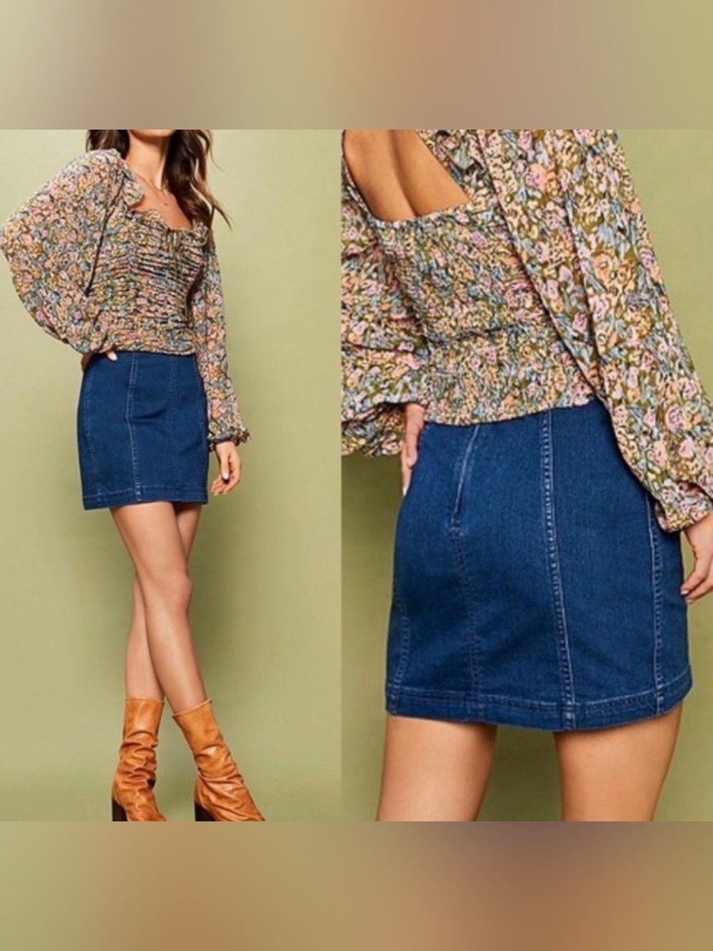 Free People Denim Stretch Mini Skirt Modern Femme